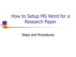 How to Setup MS Word for a Research Paper