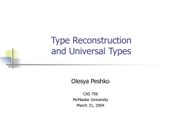 Type Reconstruction - McMaster University