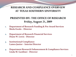 TEXAS SOUTHERN UNIVERSITY OFFICE OF RESEARCH: RESEARCH