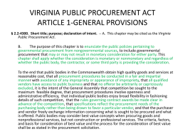 VIRGINIA PUBLIC PROCUREMENT ACT