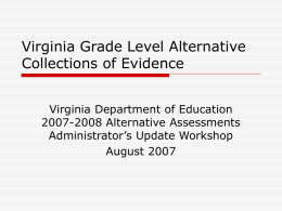 Virginia Grade Level Alternative Collections of Evidence