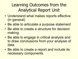 Learning Outcomes from Report