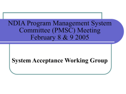 NDIA Program Management System Committee (PMSC) Meeting