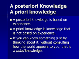 A posteriori Knowledge A priori knowledge