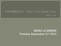 CREDIBILITY – Does Your Supply Chain Have It?