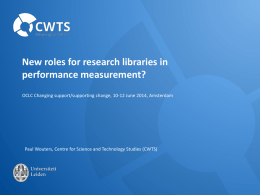 New Roles for Research Libraries in Performance Measurement?