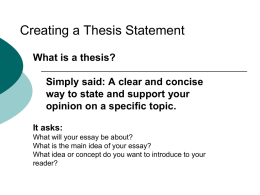 Creating a Thesis Statement - Montgomery Township School