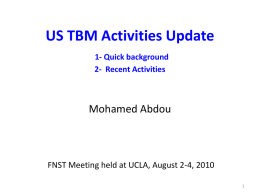 US TBM Activities and Collaboration Discussion
