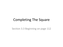 Completing The Square - Rahway Public Schools