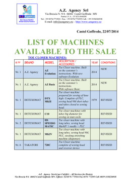 LIST OF MACHINES AVAILABLE TO THE SALE