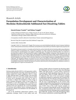 Formulation Development and Characterization of Meclizine