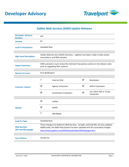 (Version 01) Galileo Web Services (GWS) Update Releases