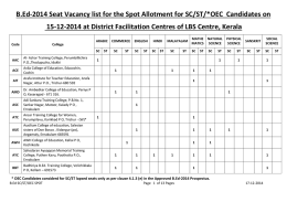 B.Ed-2014 Seat Vacancy list for the Spot Allotment for SC/ST/*OEC