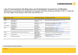 List of Commerzbank AG Branches and Subsidiaries Covered by
