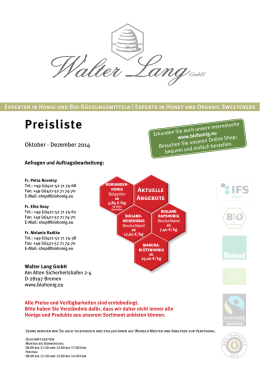Aktuelle Preisliste - Walter  Lang  GmbH