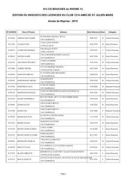 013 CD BOUCHES du RHONE 13 EDITION DU 05/03/2015