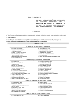 Edital nº010/VRG/2015 DIVULGA A CLASSIFICAÇÃO DE