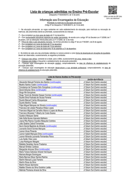 Lista de alunos admitidos no Ensino Pré-Escolar