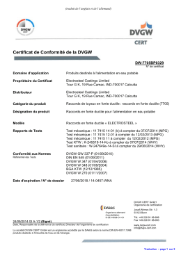 Certificat DVGW Raccords