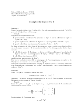 Corrigé de la fiche de TD 5 - Université Claude Bernard Lyon 1