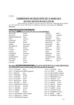 commission de selection du 31 mars 2014 section moniteurs