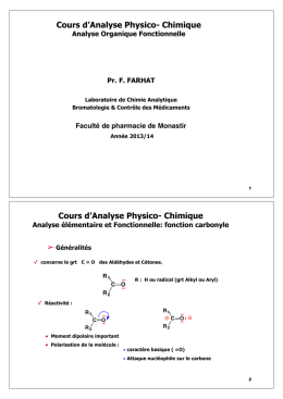 Analyse fonctionnelle - Carbonyles - Aldéhydes et cétones
