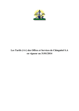 Les Tarifs (TTC) des Offres et Services de Chinguitel S.A en vigueur