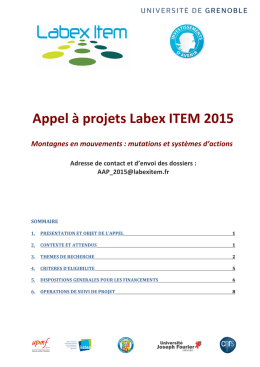 Labex ITEM Appel à projets 2015 Montagnes en mouvements