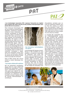 Présentation PAT - Filière Santé - Plant Advanced Technologies PAT