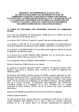 188/14/ARMP/CRD - Portail des marchés publics du Sénégal