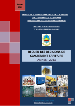 Le recueil des décisions de Classement Tarifaire 2014