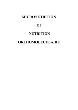 MICRONUTRITION ET NUTRITION ORTHOMOLECULAIRE