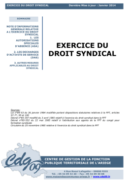EXERCICE DU DROIT SYNDICAL - Centre de gestion de la fonction