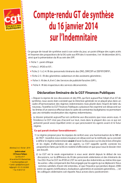 CR GT de synthèse indemnitaire du 16 janvier 2014