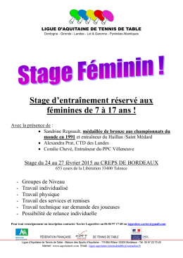 stage feminin inscription - Ligue Aquitaine de Tennis de Table
