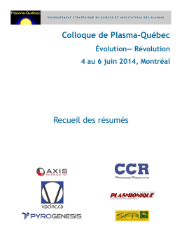 Recueil des résumés Colloque de Plasma-Québec - Plasma