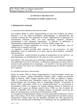 1 Chr. Plantin 1996a. Le trilogue argumentatif Langue
