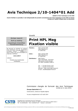 Avis Technique 2/10-1404*01 Add Print HPL Meg Fixation