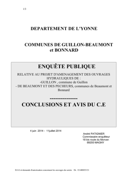 Conclusion Syndicat du bassin du Serein Beaumont, Bonnard, Guillon