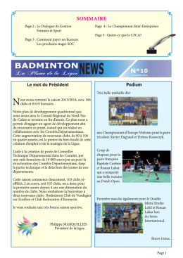 La Plume 10 - Ligue Nord Pas de Calais de Badminton