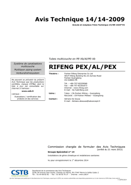 Avis Technique 14/14-2009 RIFENG PEX/AL/PEX