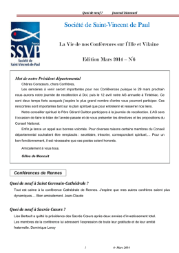 Quoi de neuf ? (mars 2014) - Société de Saint-Vincent-de-Paul