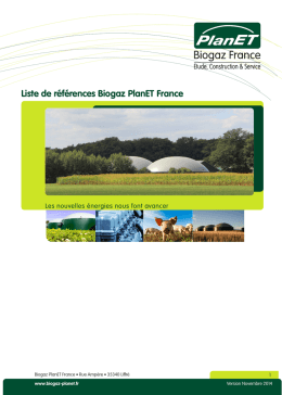 Liste de références – Biogaz PlanET France – Version Novembre