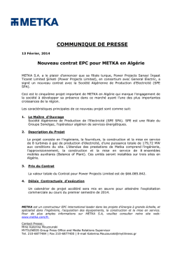 Nouveau contrat EPC pour METKA en Algérie