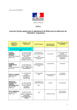 Liste des Centres agréés dans le département du Rhône pour la