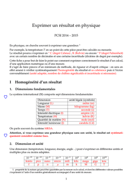 Exprimer un résultat - Lycée Henri Poincaré PCSI 1 année 2014-2015