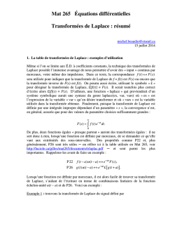 Mat 265 Équations différentielles Transformées de Laplace : résumé