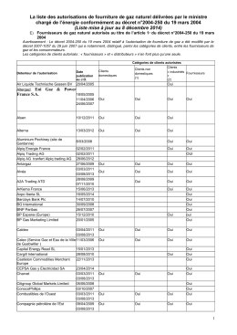 liste des fournisseurs de gaz autorisés (PDF)