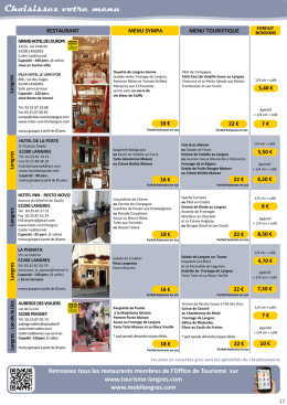Choisissez votre menu - Office de tourisme Pays de Langres