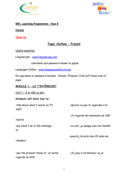 MFL Learning Programme - Year 9 French Topic